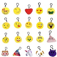 HONGCI 20 Pcs Mini Emoji Keychain,Lovely Emoji Keyrings ,Emoji Plush Pillows Emoticon Key Ring Soft Gift for kids & adult birthday party favours,party bag fillers,Christmas Party Supplies Decorations