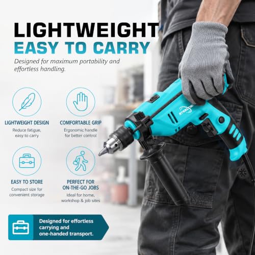 Image of (SC-DL-13-362) 950W Electric Drill with 360 Adjustable Auxiliary Handle, 13mm Keyed Chuck, Variable Speed, Forward /Reverse Switch, Ergonomic Soft Grip for Wood, Metal & DIY Projects