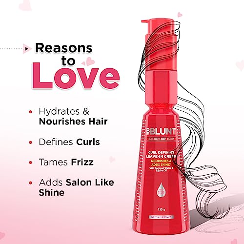Image of BBLUNT Curl Defining Leave-In Cream for Curly Hair | Leave-In Conditioner For Frizzy, Dry, Wavy Hair | Defines Curls | Gives Nourished Shiny Curly Hair | With Shine Tonic | For Men & Women | 150 g