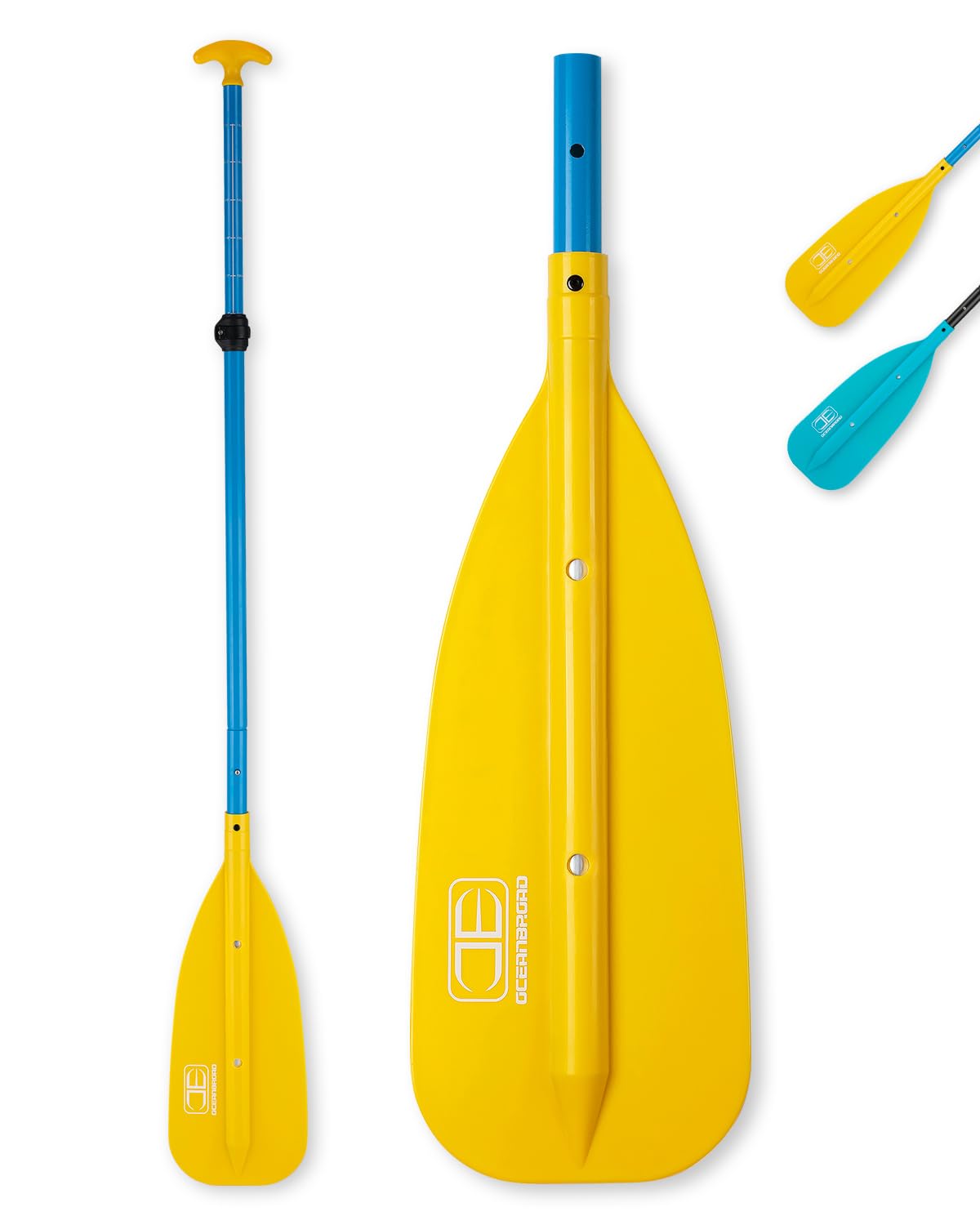 OCEANBROAD Canoe Paddle, Adjustable from 4'3''to 5'3''/130cm to 160cm Aluminum Shaft with Plastic Blade for Canoeing Boating Kayaking, 3-Piece Floatable Oar, Yellow-1 Pack