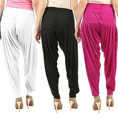 Image of Buy That Trendz Combo Offer (Pack of 3) Cotton Viscose Lycra Dhoti Patiyala Salwar Harem Bottoms Pants for Womens (White, Maroon, Black)