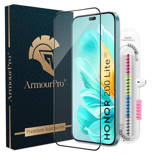 Image of ArmourPro Military Grade Gorilla Tempered Glass Screen Protector for Honor 200 Lite 5G with Edge-to-Edge Protector Coverage, Cable Protector and Easy Installation kit (6.7 Inch)