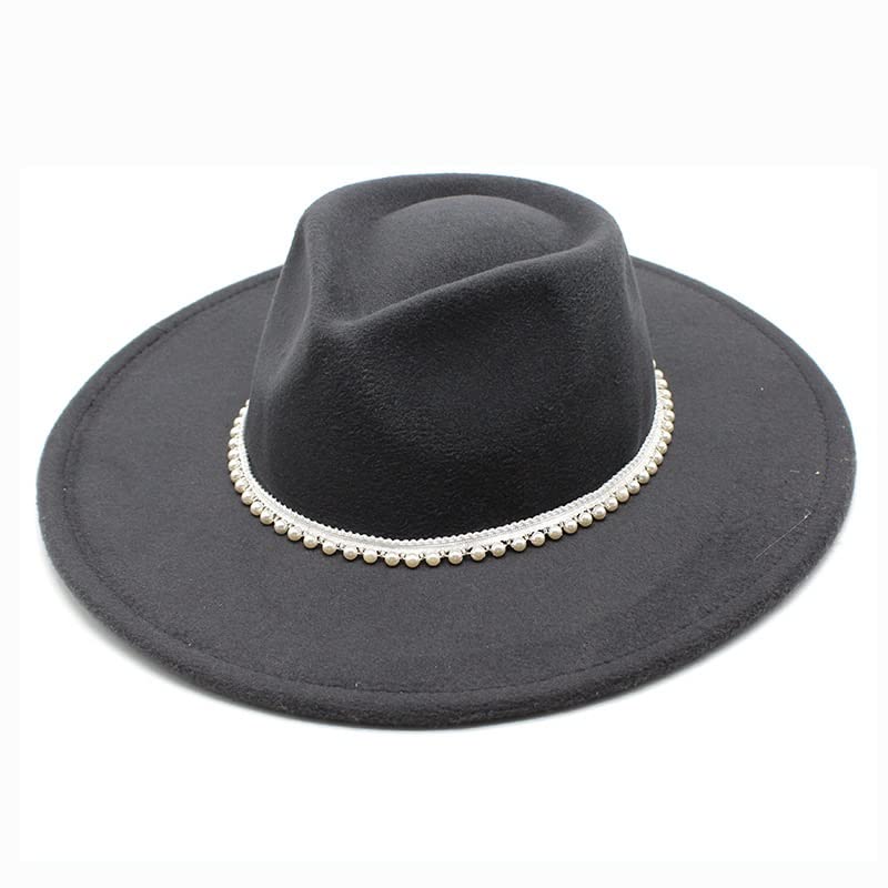 Elegant Black Wide-Brim Hat with Pearl Accents 1pc elegant french style womens black top hat large brim - Temu main image 3