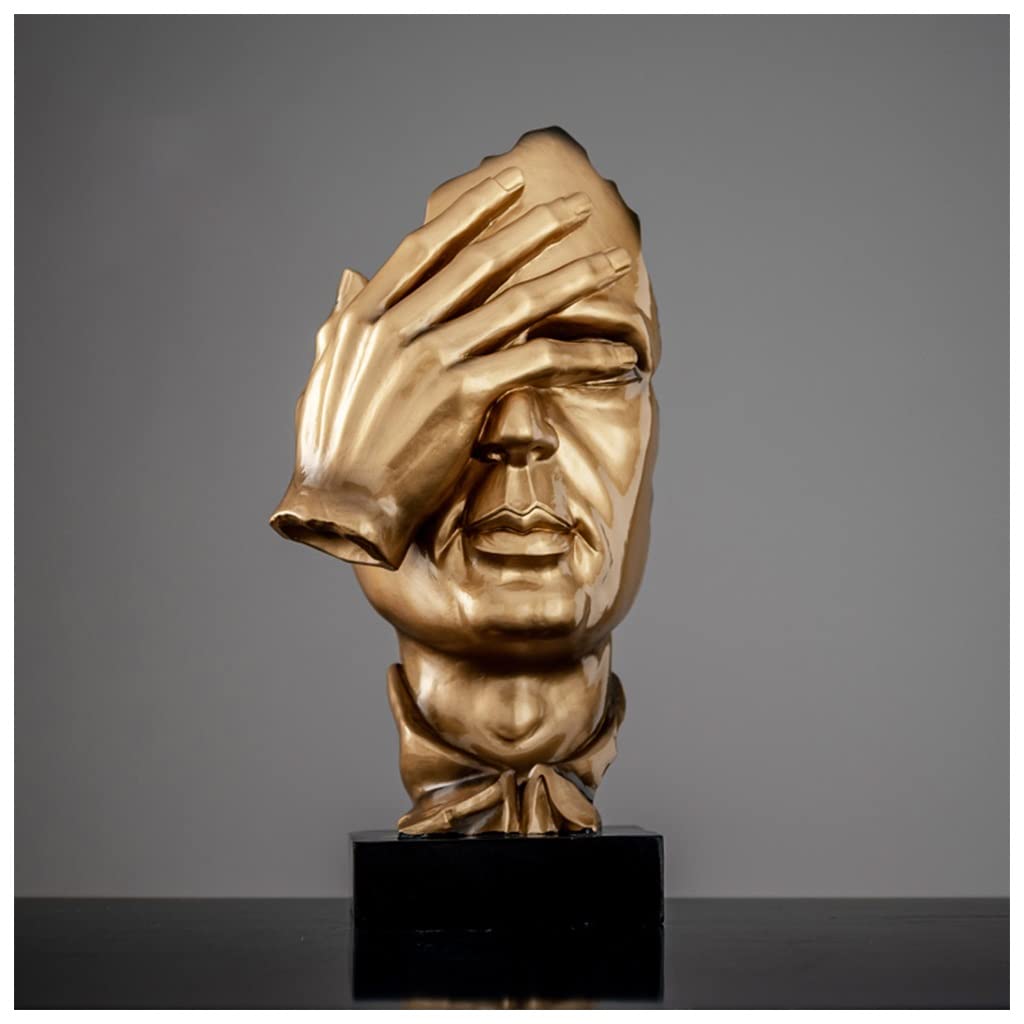 GHKryD statue, Resin Abstract Sculpture No Hear No See No Speak Creative Decorative Objects for Piano Desktop Office Study(Gold,Style2)