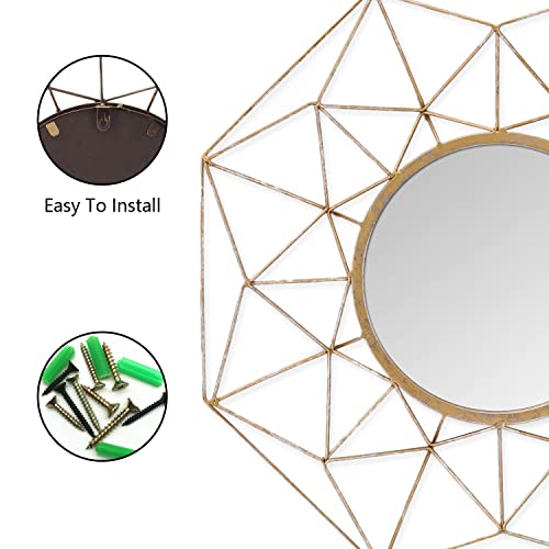 Asense 24 Inch Metal Wall Circle Mirrors Decor Round Classic Hanging Wall Art Modern Decoration For Home Decor Bathroom Bedroom Living Room,Gold #TOP5