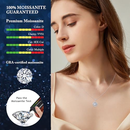 Moissanite Necklace for Women, 1-3CT Halo Round lab-created Imitation Diamond Pendant Necklaces, 925 Sterling Silver Hypoallergenic Jewelry for Anniversary Birthday Valentines Gift4