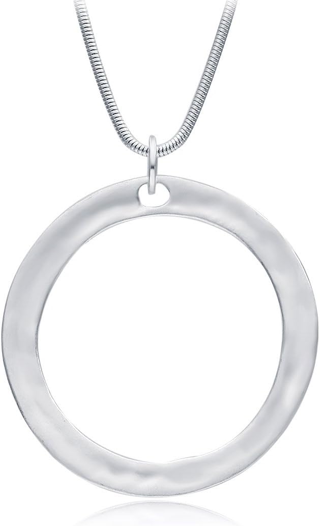QIFA 925 Simple Large Circle Round Pendant Necklace for Women