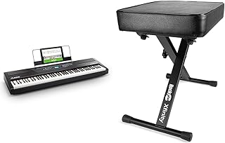 Alesis Recital Pro - Digital Electric Piano/Keyboard with 88 Weighted Hammer Action Keys & RockJam RJKBB100 Premium Adjustable Padded Keyboard Bench and Piano Stool