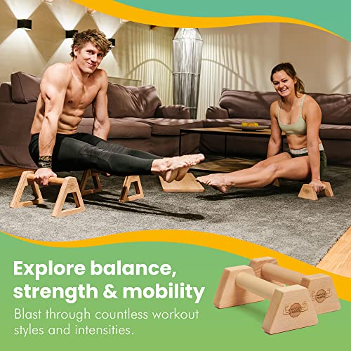 Woodpower® - Powerbars, Wooden Parallettes Push Up Bars, Joint-Friendly Beech Wood Calisthenics Equipment For Home, Durable Handstand Trainer Push Up Handles For Floors, Xs, Set Of 2 #TOP5