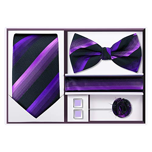 Image of Tie G .5pcs Tie set in a gift box : Tie sets : Solid color Neck tie,Satin Bow tie,Pocket Square, Lapel, Cuffs link