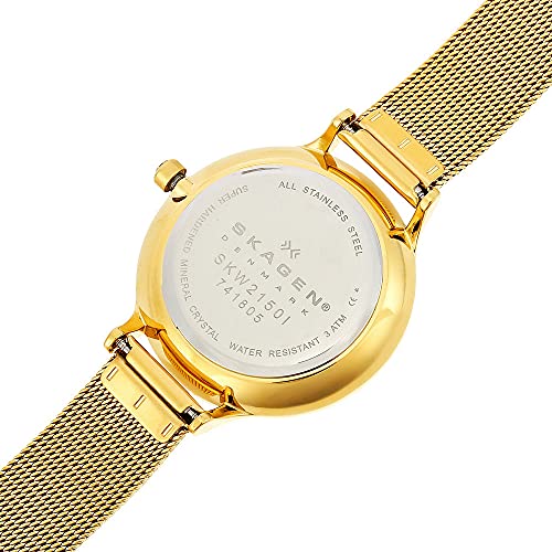 Skagen Anita Lille Uhr für Damen, Quarzwerk mit Edelstahl- oder Lederarmband, Goldton und Weiß, 30MM – Ansicht 7