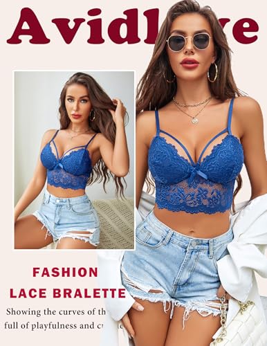 Image of Avidlove Lace Bralette for Women Lingerie Spaghetti Adjustable Strap Tank Camisole Crop Top