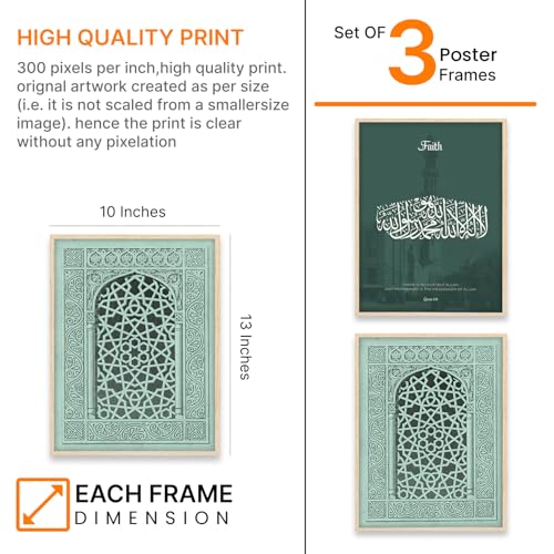 Image of ARTELLY Islamic Wall Painting for Wall Decoration, Living Room Bedroom Office Decor, Arabic Calligraphy Wall Poster Art Set of 3 (Art 5, 10 x13 inch)