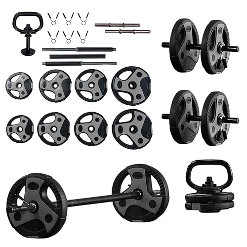 US Weight 54 Pound Adjustable Weight Set with 55' Barbell, Dumbbells, and Kettlebell Handle – Versatile Exercise Equipment for Home Gym Workouts