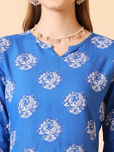 Image of Women's Viscose Rayon Printed A-Line Kurta - 3 /4 Sleeve Ethnic Tunic for Casual Long Kurta 1061