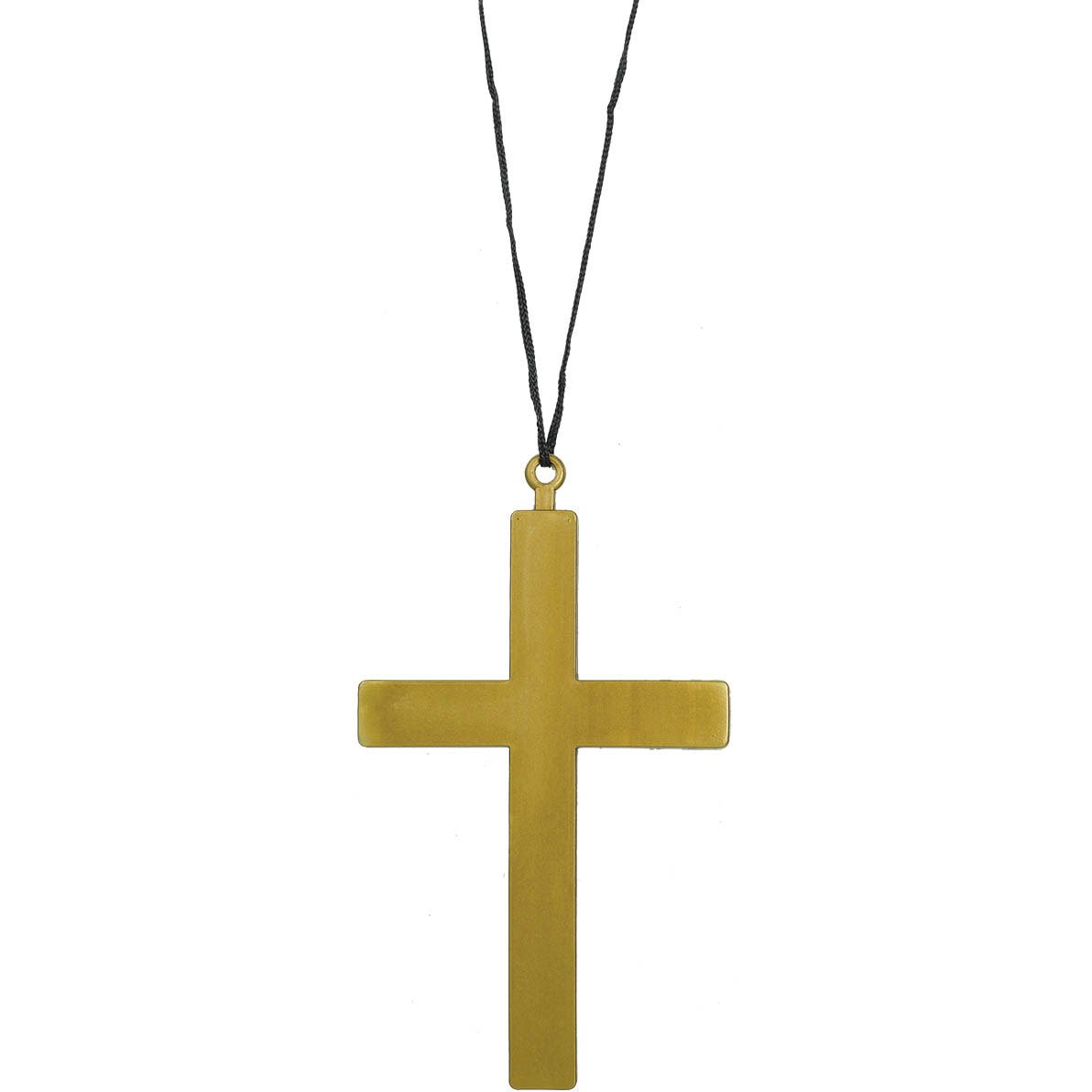 AmscanGold Cross Dangle Plastic Necklace with Black Nylon Cord - 35" - Perfect for Halloween, Costume Events, and Stage Performances