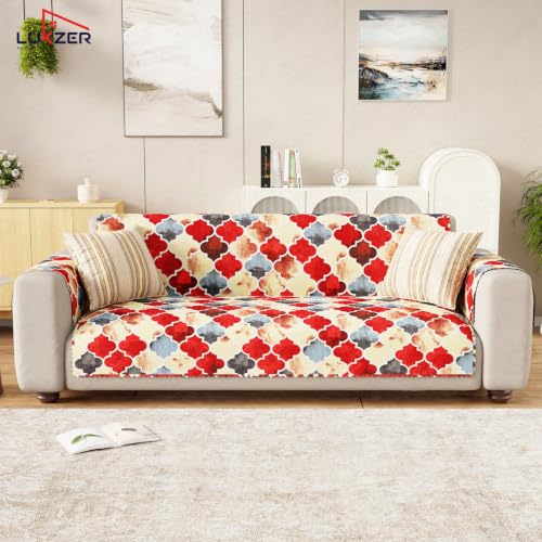 Image of Lukzer 3 Seater Sofa Cover Quilted Reversible WaveEdge Ultrasonic Cut Sofa Mat with Back and Hand Rest Covers - Dessert Jewel - Washable Sofa Protector for Modern Living Room 180 x 150 CM /SC-202-03WB