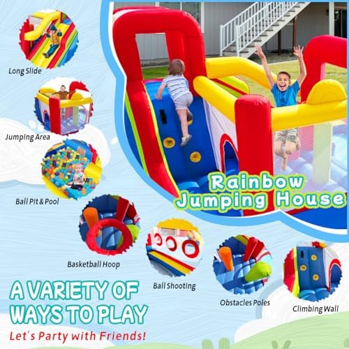 Hongcoral Bounce House, Inflatable Bounce Castle with Blower for Kids, Blow Up Jumping Bouncer with Slide, Climbing Wall, Obstacles, Trampoline, Ball Pit Pool for Indoor Outdoor - 3