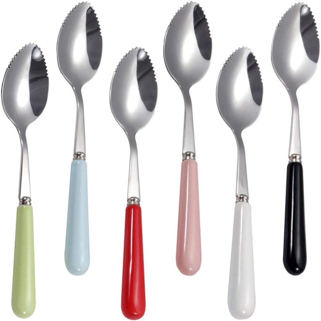 6 Cuillères Pamplemousse Acier Inoxydable - Bord Dentelé - Pour Fruits Et Bébés - Facile à Nettoyer