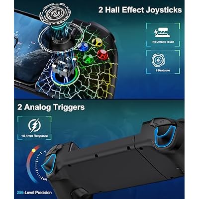 Mocagen Phone Controllers for iPhone/Android/Switch/Oled/Switch 2 - Hall Effect Joysticks & Triggers, Mobile Gaming Controller with 7 RGB Light, Macros, Turbo, Keylinker APP, Mac
