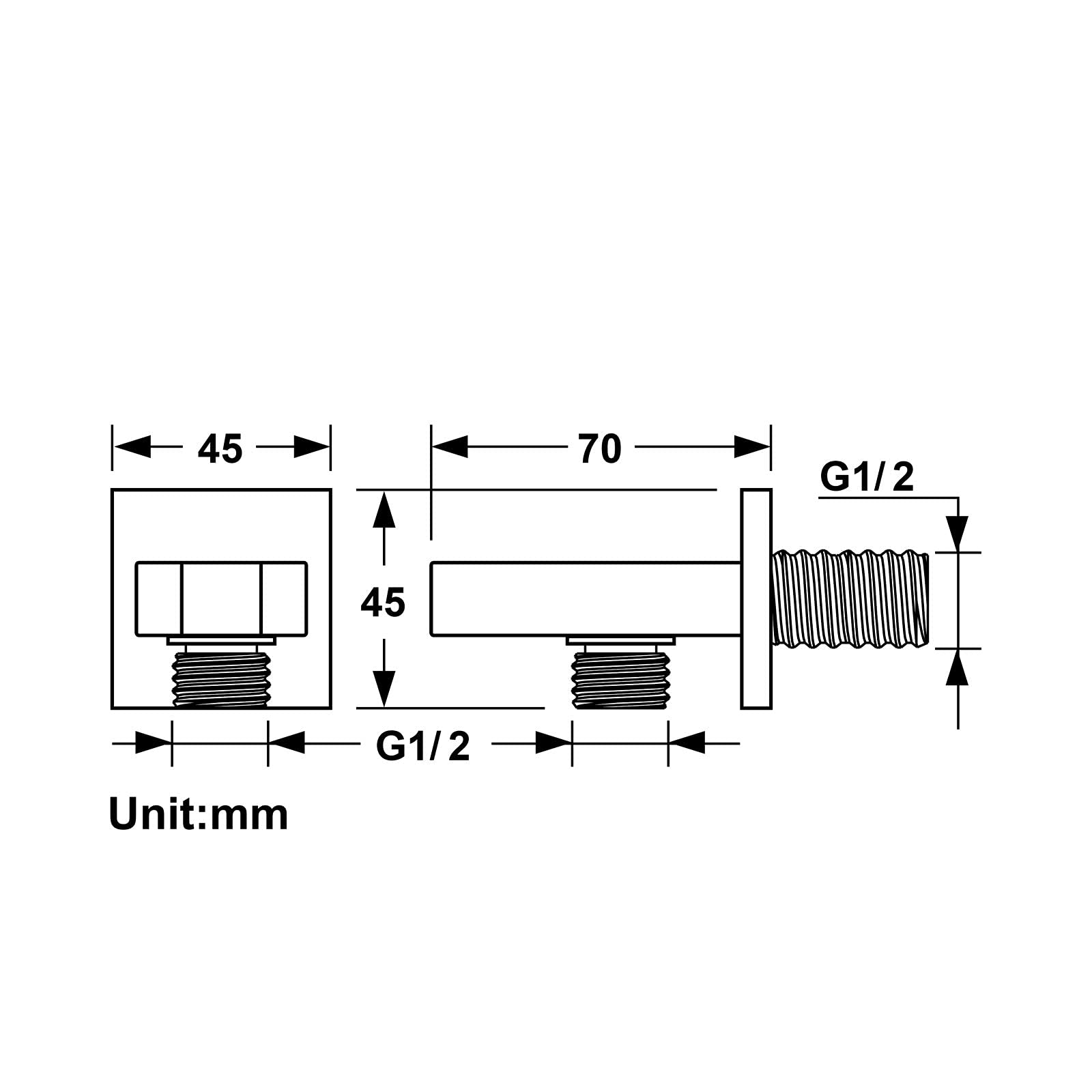 AKAZI Duschkopfhalter Messing-Handbrausehalterung Wandmontierter quadratischer Duschhalterungshalter Chrom-Duschhalter, G 1/2-Schnittstelle