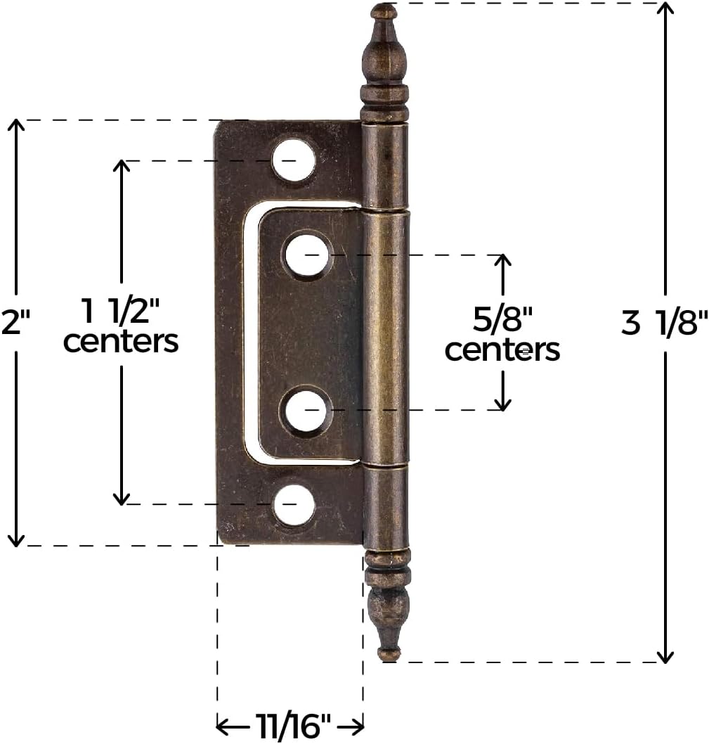 2" x 7/8" Antique Brass Non-Mortise Hinge with Finals | Pack of 20 | Cabinet Door Hinges | Furniture Hardware | NH5-SAB (10)