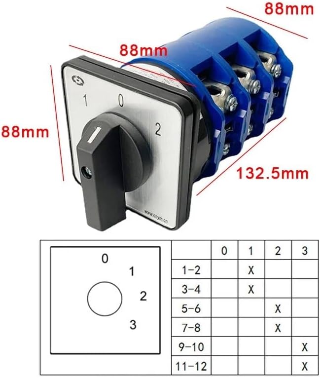 LW26-160A Cam Switch 2/3/4/5/6/7/8 Positions 160A DIY Rotary Changeover 12 Terminals Screws Silver LW28 YMW26-160/3(160A-0123)