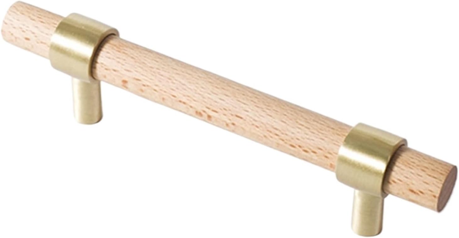 Wood Brass T Bar Door Handles Style Furniture Wooden Handle Drawer Pulls Kitchen Cabinet Knobs and Handles 1Pcs Furniture Accessories (Color : Walnut-B1, Size : Hole to Hole 160mm)