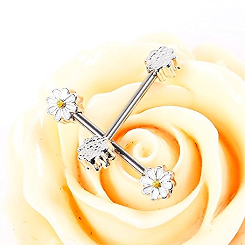Bodya Pair Cute Double Enamel Spring Daisy Flower Nipple Barbell Ring Piercing Bar Stainless Steel 14G #TOP3