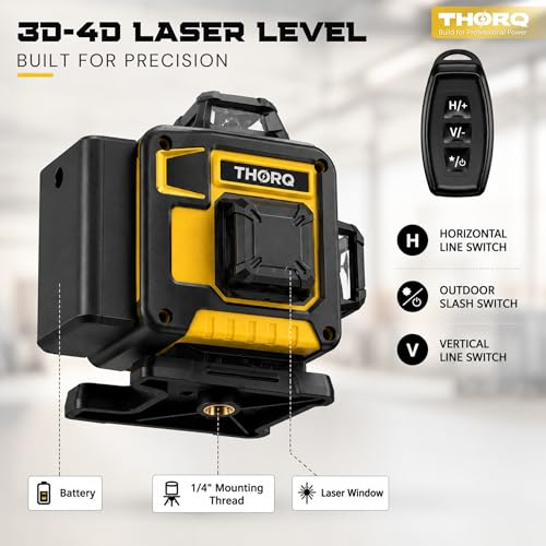 Image of 16 Line Laser Level 360 Self Leveling | 4x360 4D Green Cross Line Laser with 2 Batteries, Remote Control & Tripod | Professional Laser Level for Tiling, Construction & Interior Work