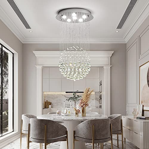 Saint Mossi Chandelier Modern K9 Crystal Raindrop Chandelier Lighting Flush mount LED Ceiling Light Fixture Pendant Lamp for Dining Room Bathroom Bedroom Livingroom 6 GU10 LED Bulbs Required H32 X D18 by SM Saint Mossi - Used condition - Image 6