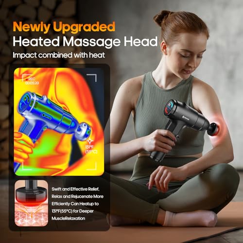 AERLANG Massage Gun with Heat, Massager Deep Tissue Heat Muscle Massager Gun, Powerful Massage Gun for Home Office Workout Muscle Pain Relief with Suitcase Birthday Gift Ideas for Mom Dad Men Women