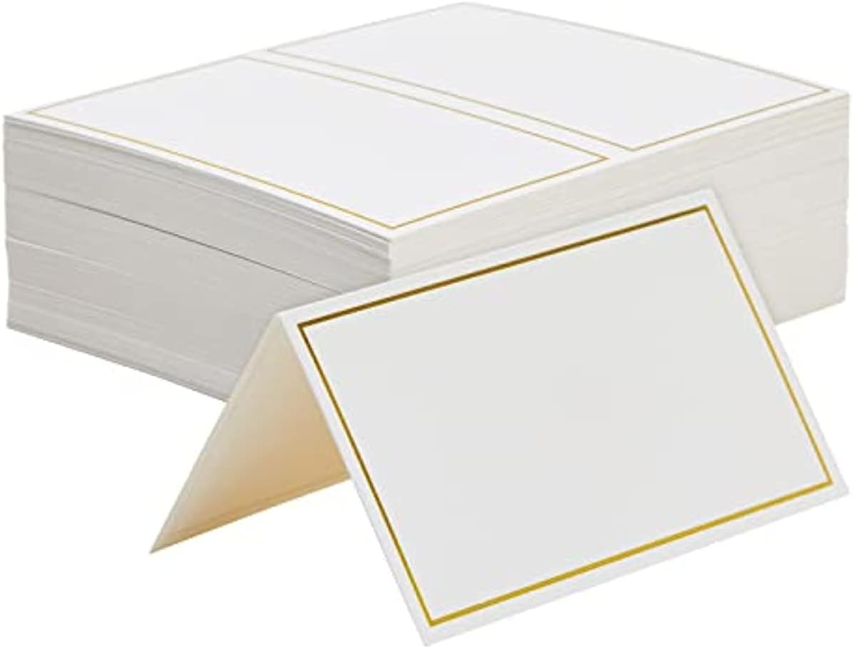 100 Pack Name Cards for Table Setting, Tent Place Cards with Gold Foil Border for Wedding, Banquets, Events, Reserved Seating, Tent Place Cards Blank (3.5 x 2 In)