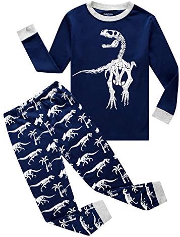 Family Feeling Dinosaur Little Boys Long Sleeve Pajamas Sets Cotton Pyjamas Kids Pjs Size 5 Blue