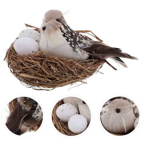 Pájaro artificial con huevos de aspecto realista y base para decoración 8