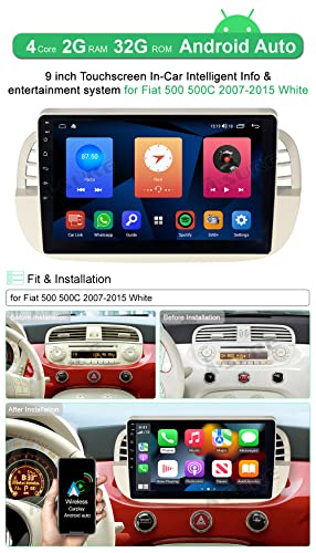 Asure 9 Inch Carplay Android Auto Stereo Car In-Dash Gps Navigation Unit For Fiat 500 500C 2007-2015 White,4Core 2G+32G Android System Car Radio Receiver,Swc,Dsp,1280X720 Touchscreen Multimedia Player #TOP1