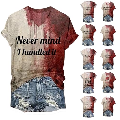 I'm Fine Bloody Shirt for Women Halloween Blood Horror Graphic Ts...