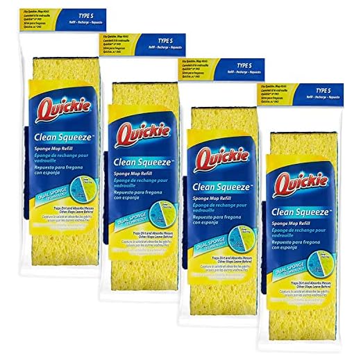 Quickie Sponge Mop Refill Type S [Set of 4] Sponge Mop Head Replacement - Quickie Mop Pads Refills 9X2.75 Inch - Quickie Mop Replacements #045 - Made in USA - Bundled With SEWANTA Eraser Cleaning Pad