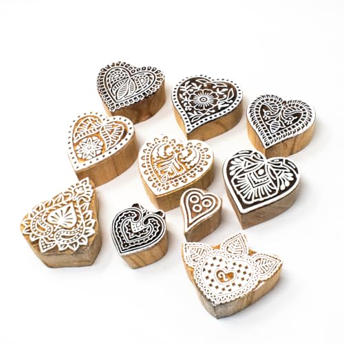Image of Wooden Stamp Block, Printing Stamp Design Set | Block for Printing Saree Border | Dresses, Craft Card Making, Scrapbook, Clay Pottery | Set of 10