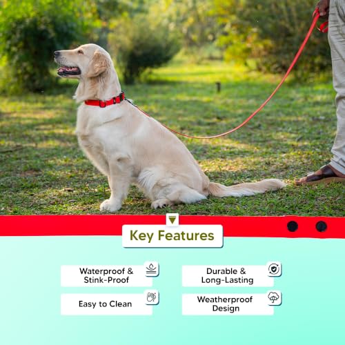Image of Adil's Biothane Waterproof Dog Collar, Dog Leash & Collar Leash Combo | Heavy Duty TPU Coated Webbing | Adjustable Quick Release Buckle | Odour Resistant (Red, L-22, Leash Only)