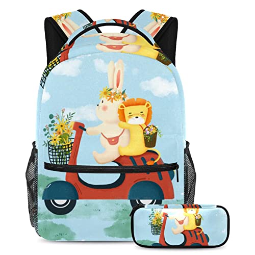 Sac à dos lapin et lion pour enfants avec trousse assortie
