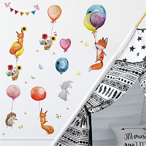 Rofarso Colorful Cute Cartoon Lovely Animals Clouds Balloons Wall Stickers For Kids Watercolor Removable Wall Decals Diy Decorations For Nursery Baby Boys Girls Bedroom Playroom Living Room Gaming Room #TOP3