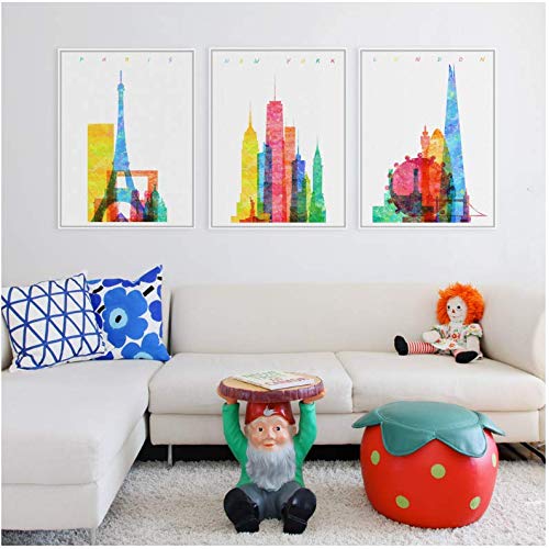 Lienzo de acuarela de Nueva York y París, póster abstracto grande 50x70cm sin marco