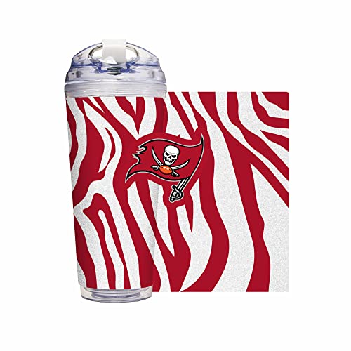 Image of Rico Industries NFL Football Glitter 24oz Acrylic Glitter Tumbler with Hinged Lid, Officially Licensed Double Wall Tumbler with Straw