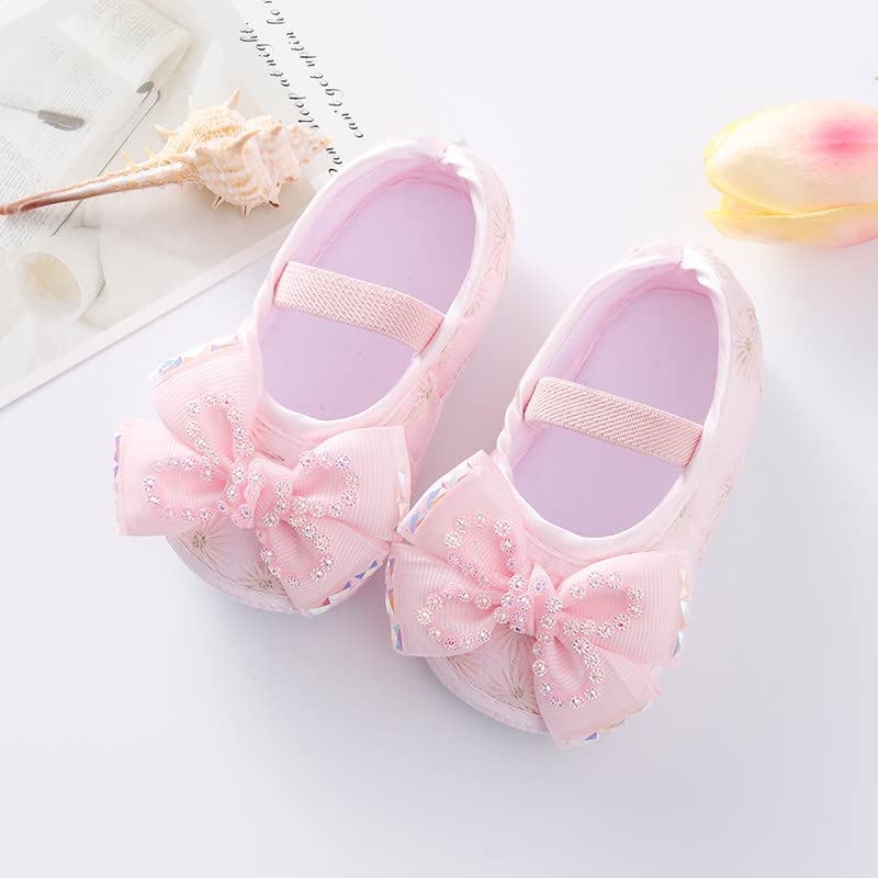 RNTOP Infant Baby Girls Princess Shoes Bowknot Flat Shoes Toddler Mary Jane Crib Shoes Prewalker Party Dance Shoes (Pink, 5 Toddler)