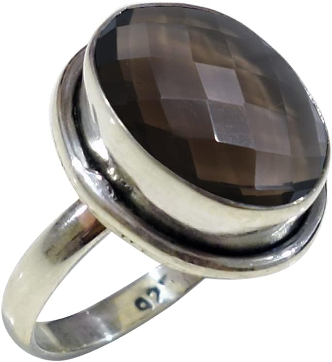 Natural Smoky Quartz Gemstone Handmade Unique Designer Ethnic Tribal Gypsy Boho Style Fashion Ring for Women & Men 925 Sterling Silver Finger Ring Jewelry