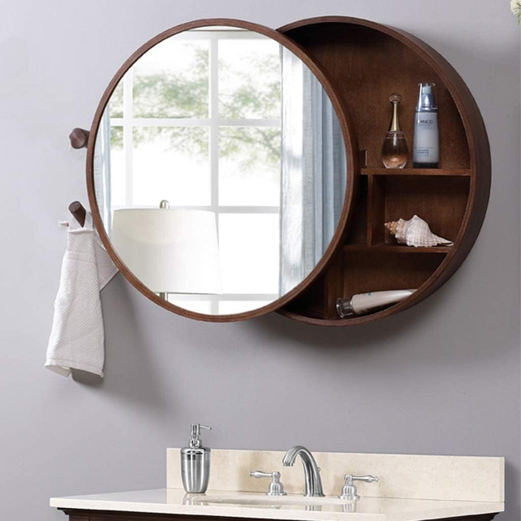 Bathroom Cabinet,Wall Mounted Bathroom Storage Cabinet Wall Decoration Aluminum Wall Cabinet HD Makeup Mirror Open Storage Shelf,Brown-60cm