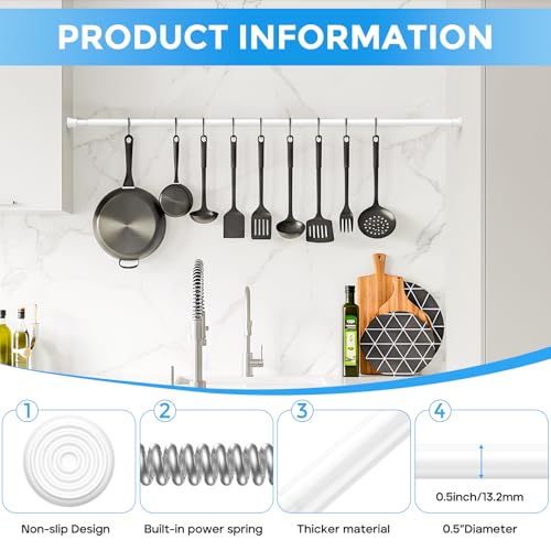 Image of 2 Pack Tension Rods for Windows 28 to 48 inch, Adjustable Curtain Rods No Drilling Spring Rods Extendable Pressure DIY Tension Rod for Window Closet Kitchen, White