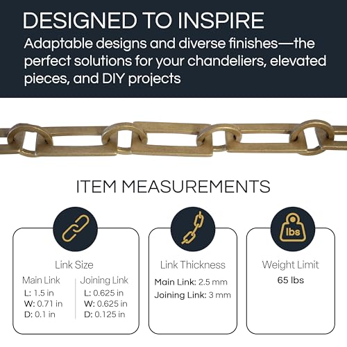 Image of RCH Hardware CH-12-AB-3 Decorative Solid Chain for Hanging Chandeliers and Pendant Lighting-Rectangular and Circular Design Unwelded Links (3 ft /1 Yard) (Antique Brass)