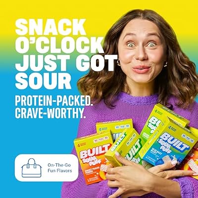 BUILT Bar Sour Puff Protein Bars - Blue Razz Blast - 16 جرام من ألواح الوجبات الخفيفة البروتينية مع الكولاجين - واعية بالسعرات الحرارية وخالية من الغلوتين - 12 عدد